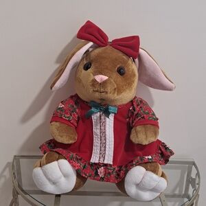 Vintage 90s Commonwealth Velveteen Girl Christmas Rabbit.